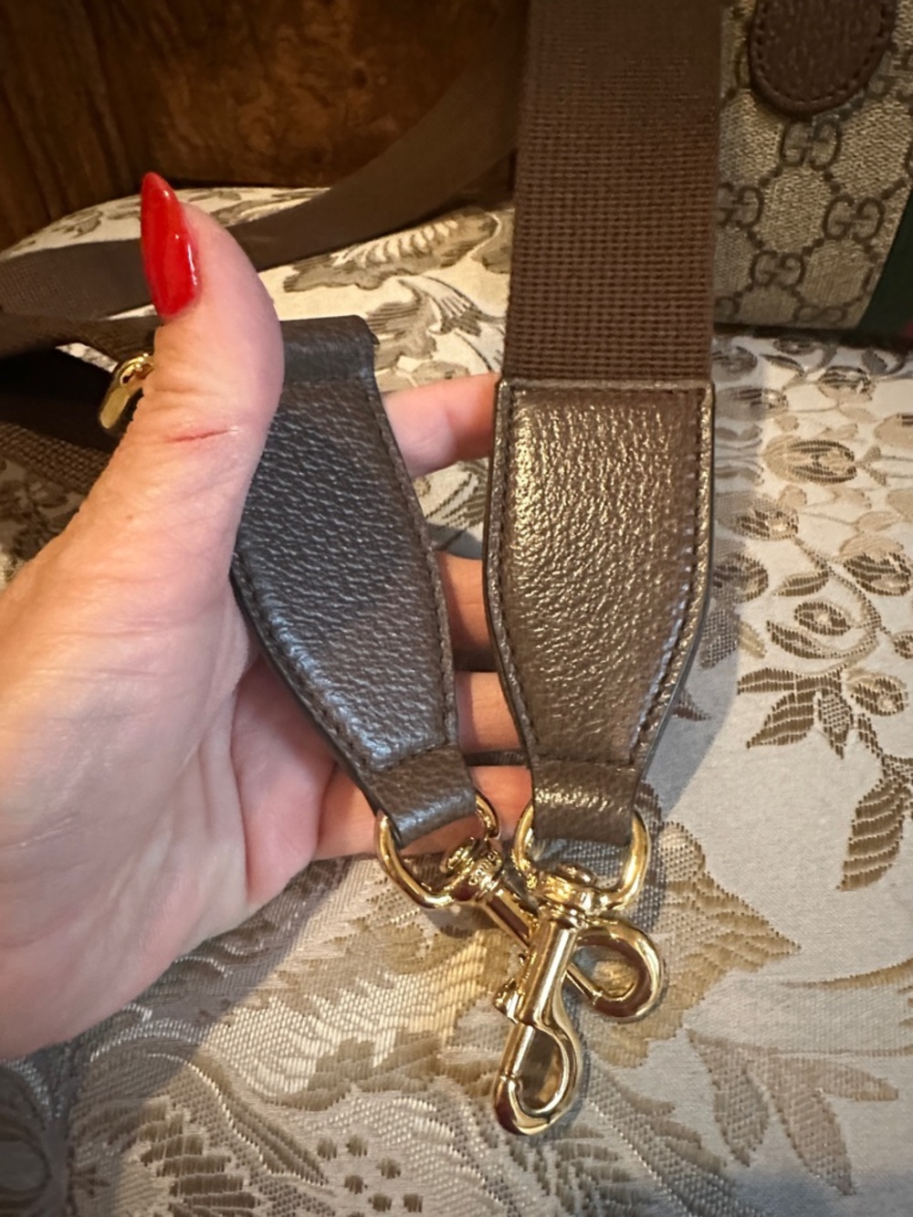 Gucci Beige GG Supreme Mini Top Handle Bag with Green-Red Stripe - Picture 2 of 8